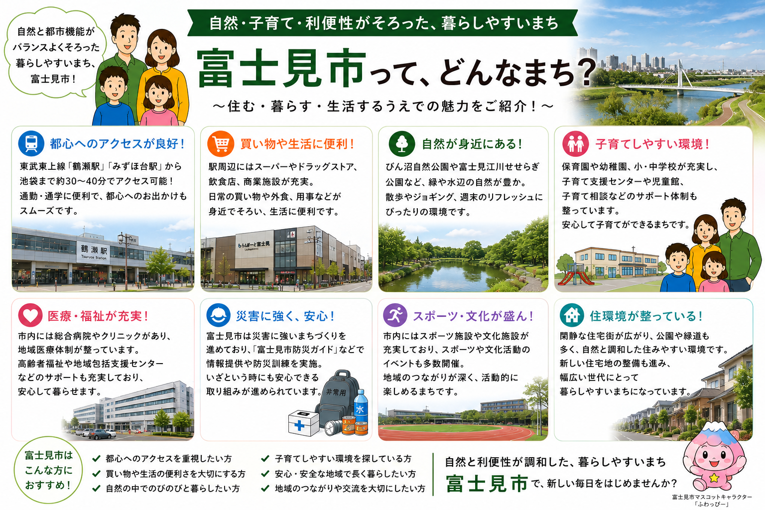 富士見市の内窓工事 鶴瀬駅・みずほ台駅・ふじみ野駅 周辺の住宅対応エリアイメージ