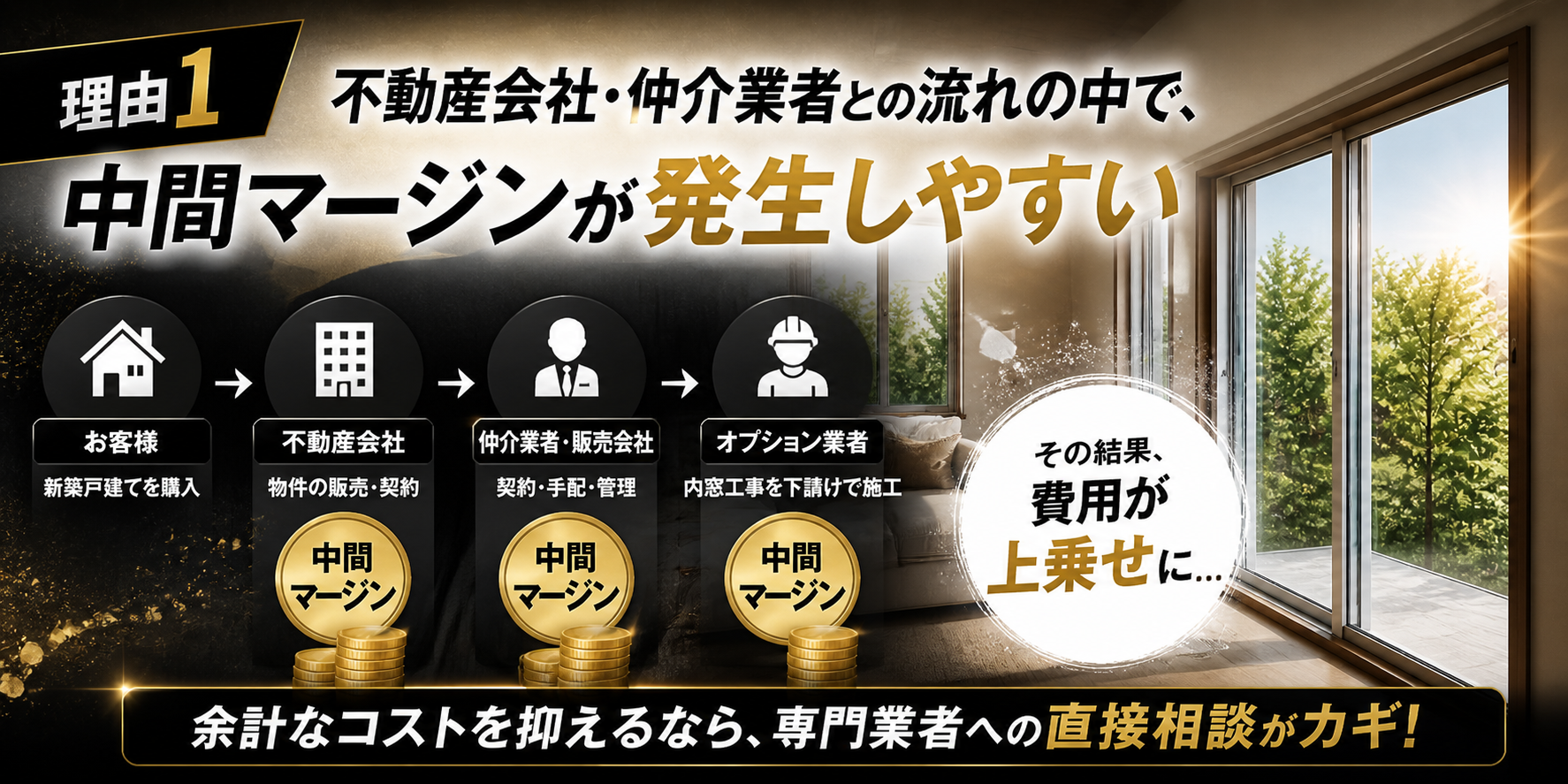 新築戸建てオプション工事で内窓が提案されにくい理由1 中間マージンの問題