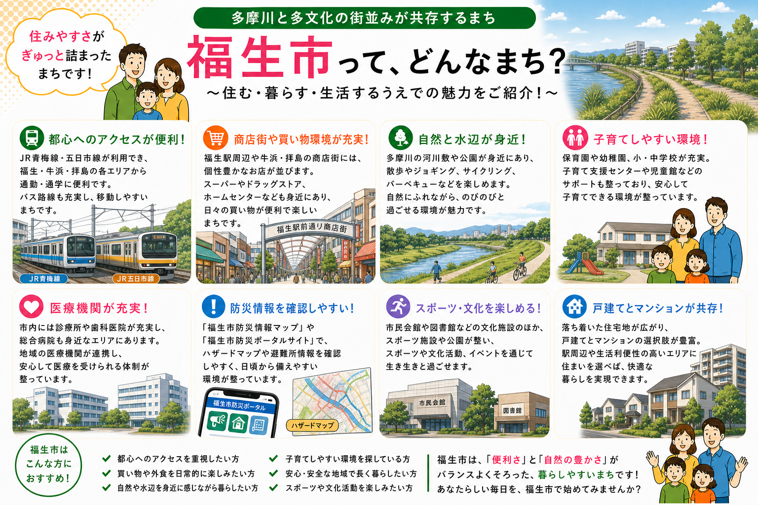 東京都福生市の内窓工事 福生駅・牛浜駅 周辺の住宅対応エリアイメージ