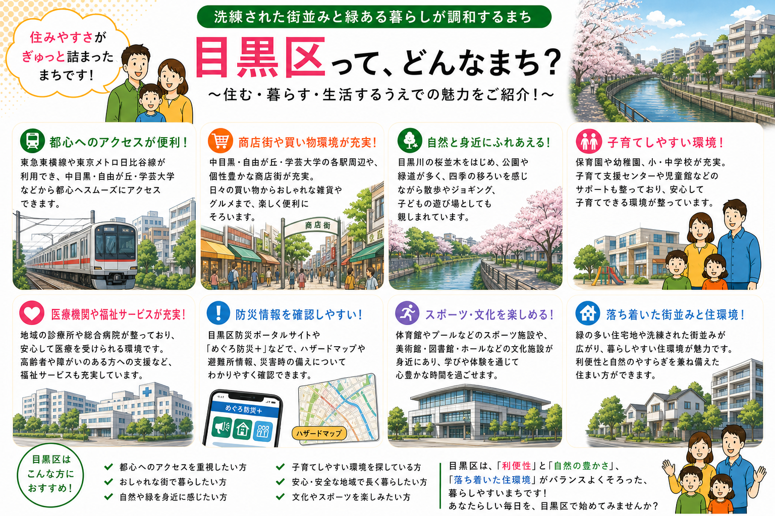 東京都目黒区の内窓工事 中目黒駅・自由が丘駅 周辺の住宅対応エリアイメージ