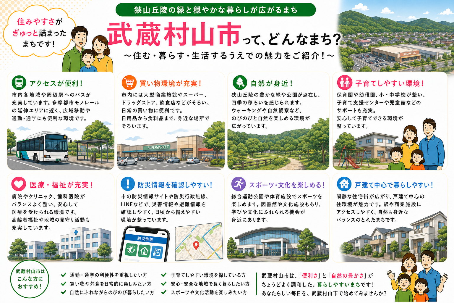 東京都武蔵村山市の内窓工事 （鉄道駅なし駅・バス中心）駅 周辺の住宅対応エリアイメージ