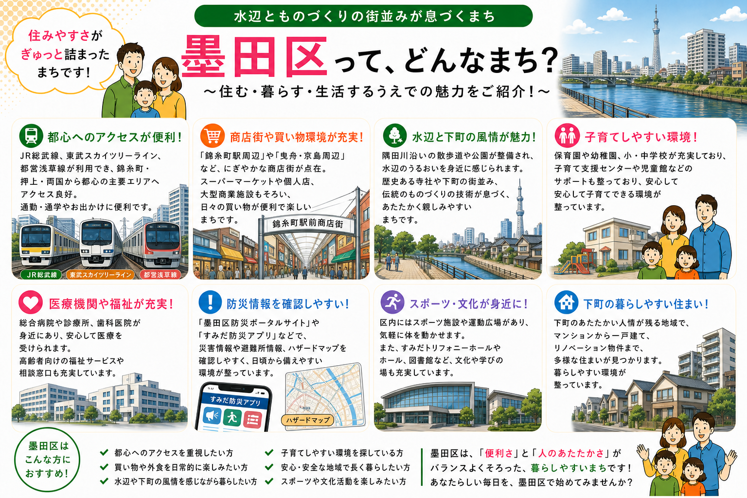 東京都墨田区の内窓工事 錦糸町駅・押上駅 周辺の住宅対応エリアイメージ