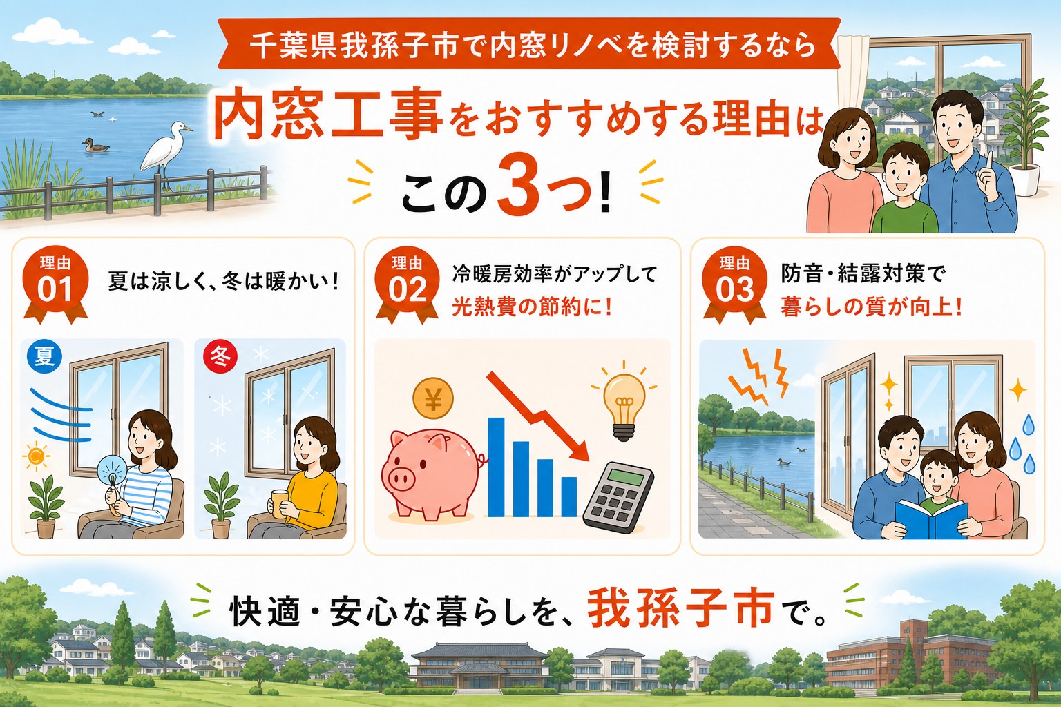 千葉県我孫子市の内窓工事と先進的窓リノベ2026事業の補助金活用イメージ