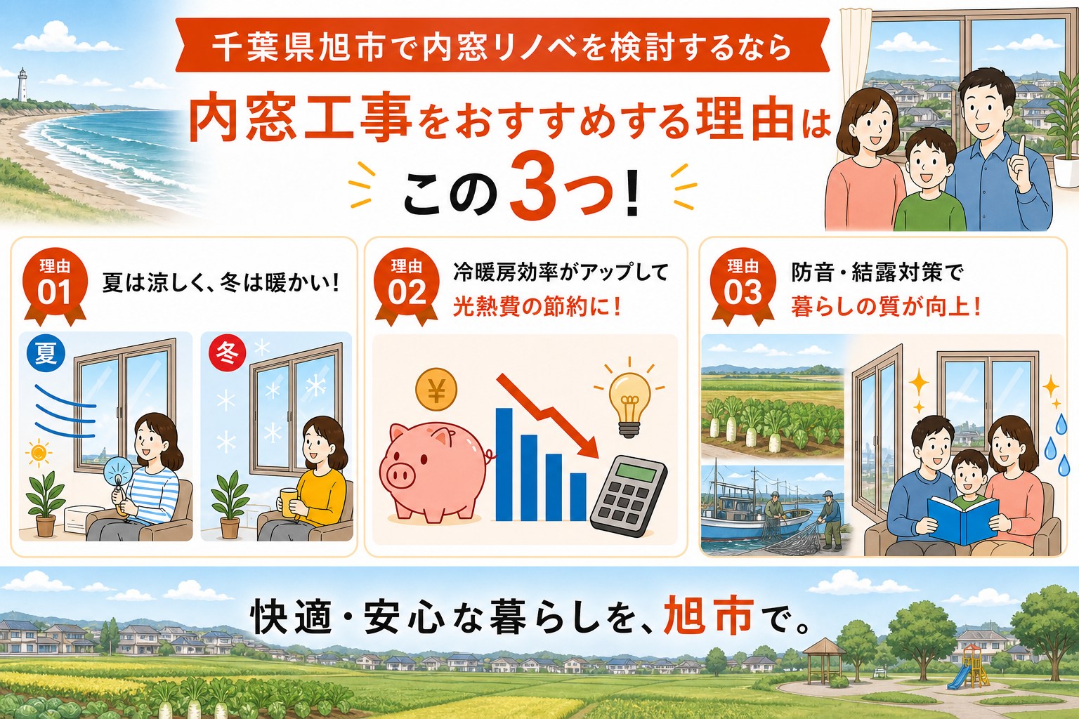 千葉県旭市の内窓工事と先進的窓リノベ2026事業の補助金活用イメージ
