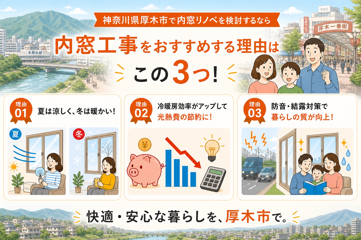 神奈川県厚木市の内窓工事と先進的窓リノベ2026事業の補助金活用イメージ