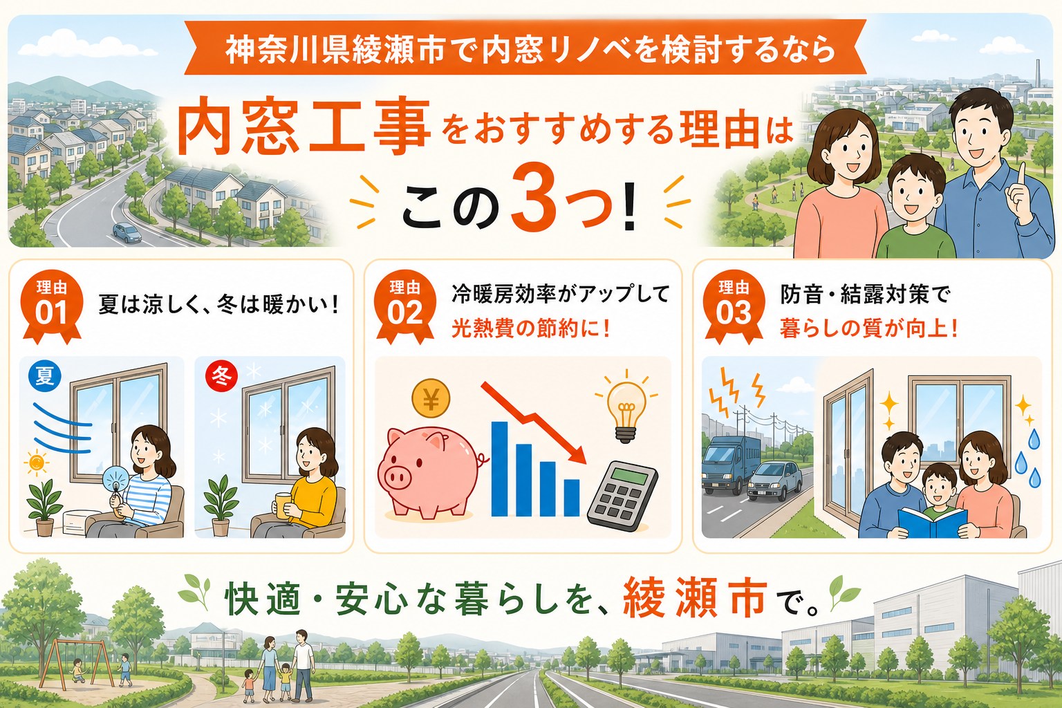 神奈川県綾瀬市の内窓工事と先進的窓リノベ2026事業の補助金活用イメージ