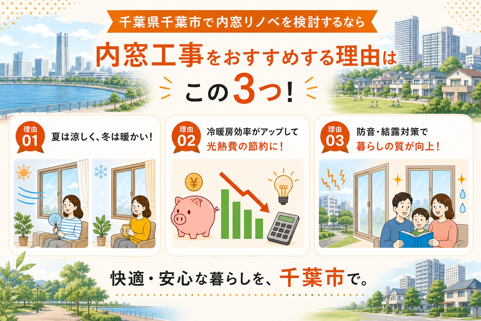 千葉県千葉市の内窓工事と先進的窓リノベ2026事業の補助金活用イメージ