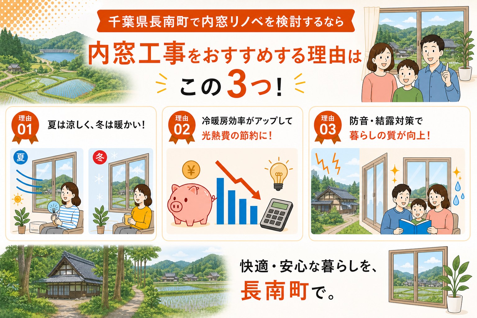 千葉県長南町の内窓工事と先進的窓リノベ2026事業の補助金活用イメージ