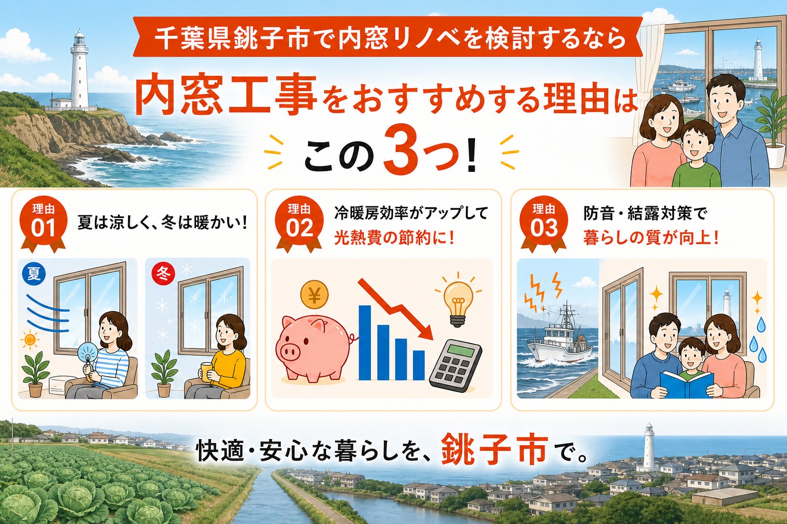 千葉県銚子市の内窓工事と先進的窓リノベ2026事業の補助金活用イメージ