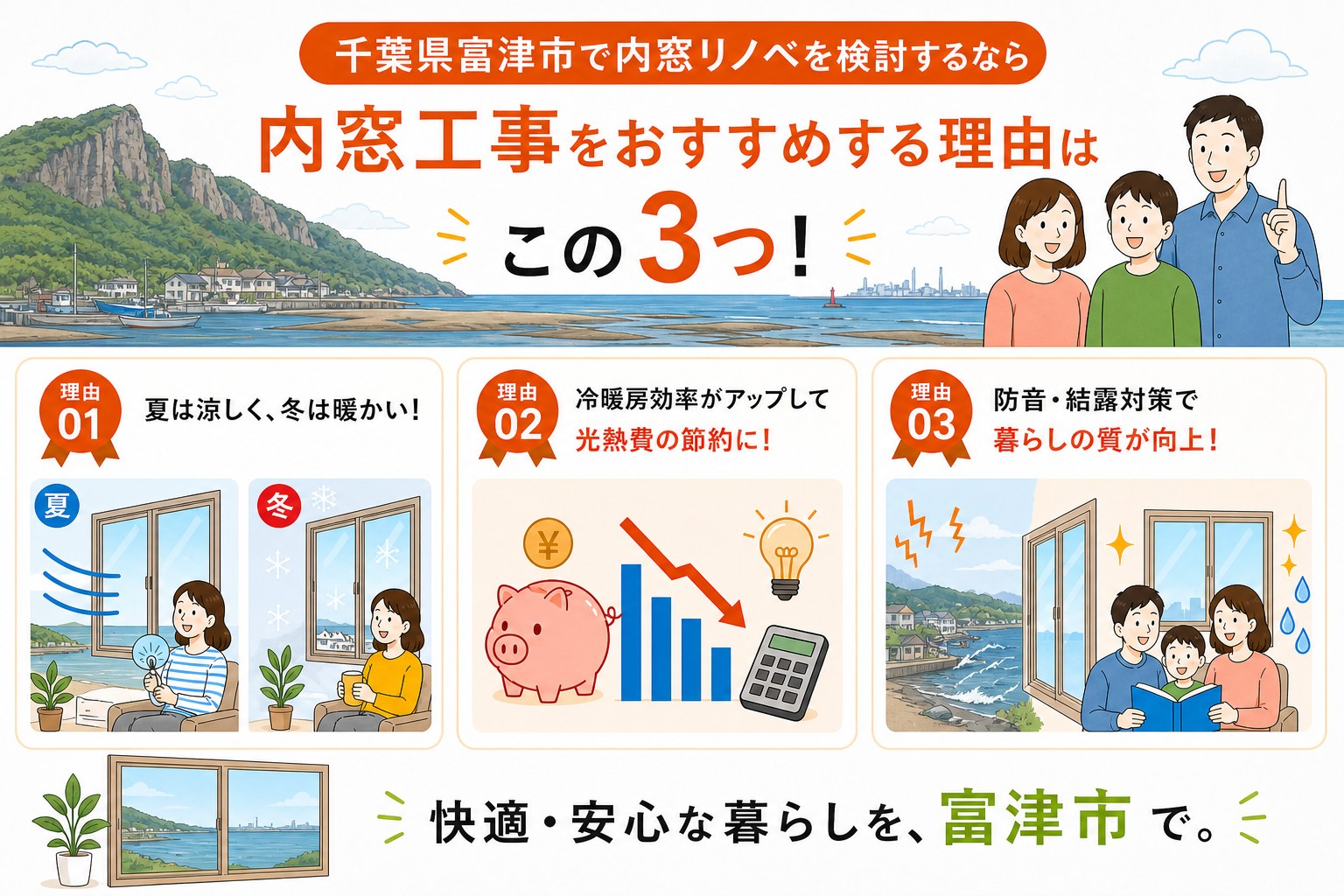 千葉県富津市の内窓工事と先進的窓リノベ2026事業の補助金活用イメージ