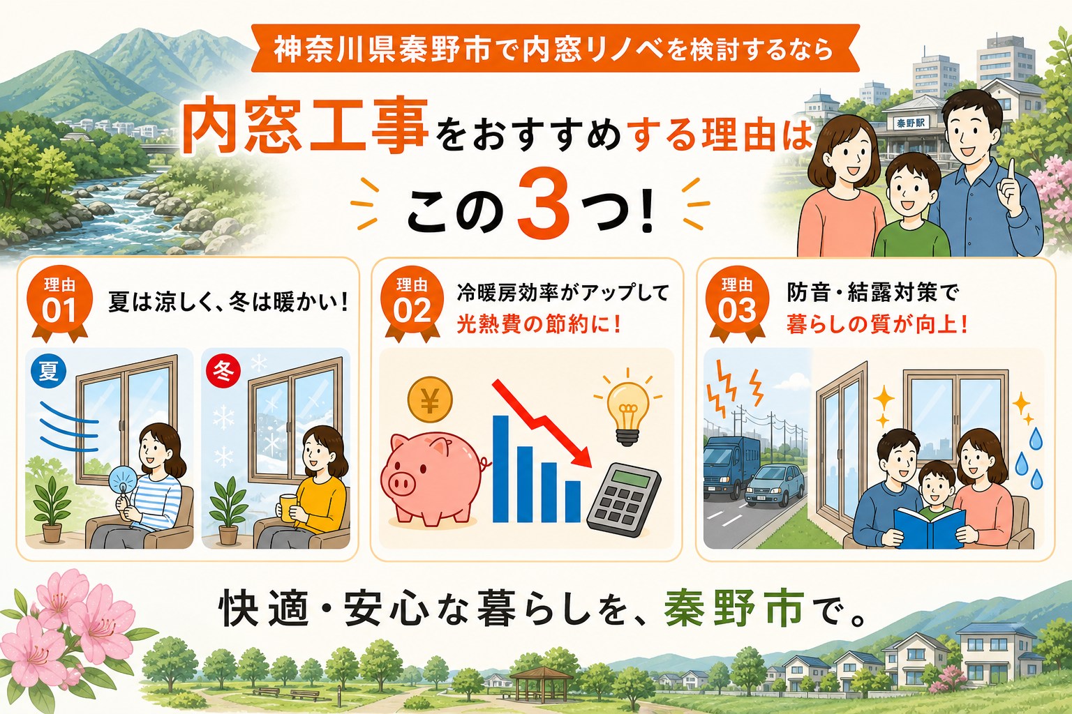 神奈川県秦野市の内窓工事と先進的窓リノベ2026事業の補助金活用イメージ
