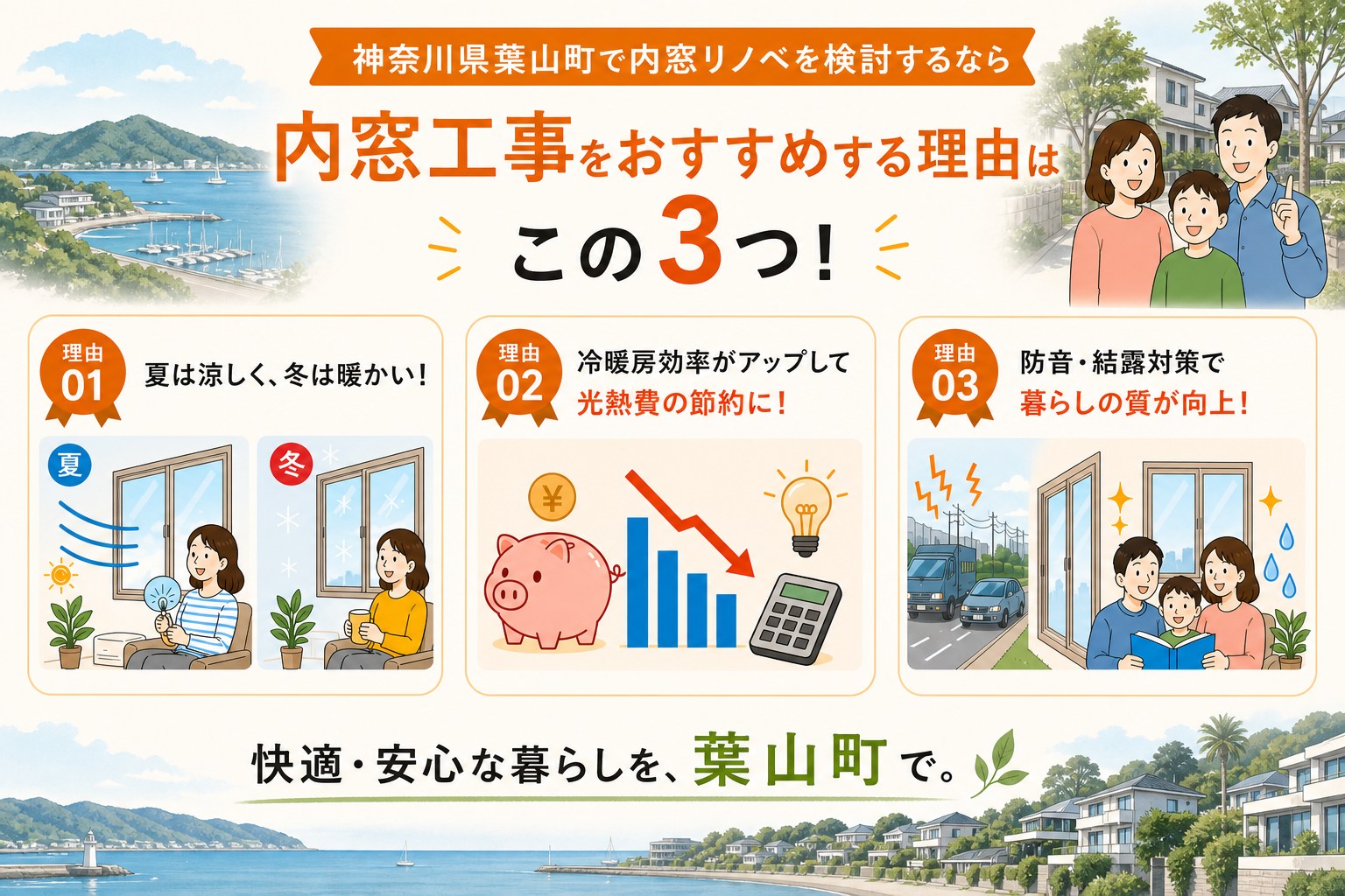 神奈川県葉山町の内窓工事と先進的窓リノベ2026事業の補助金活用イメージ