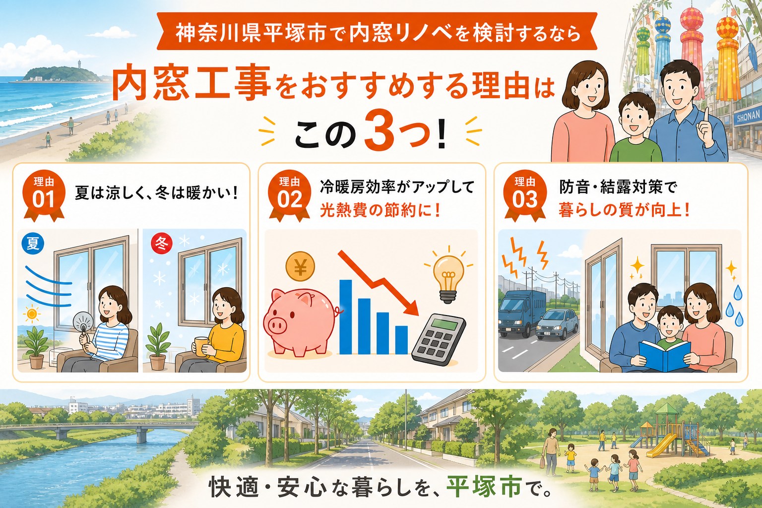 神奈川県平塚市の内窓工事と先進的窓リノベ2026事業の補助金活用イメージ