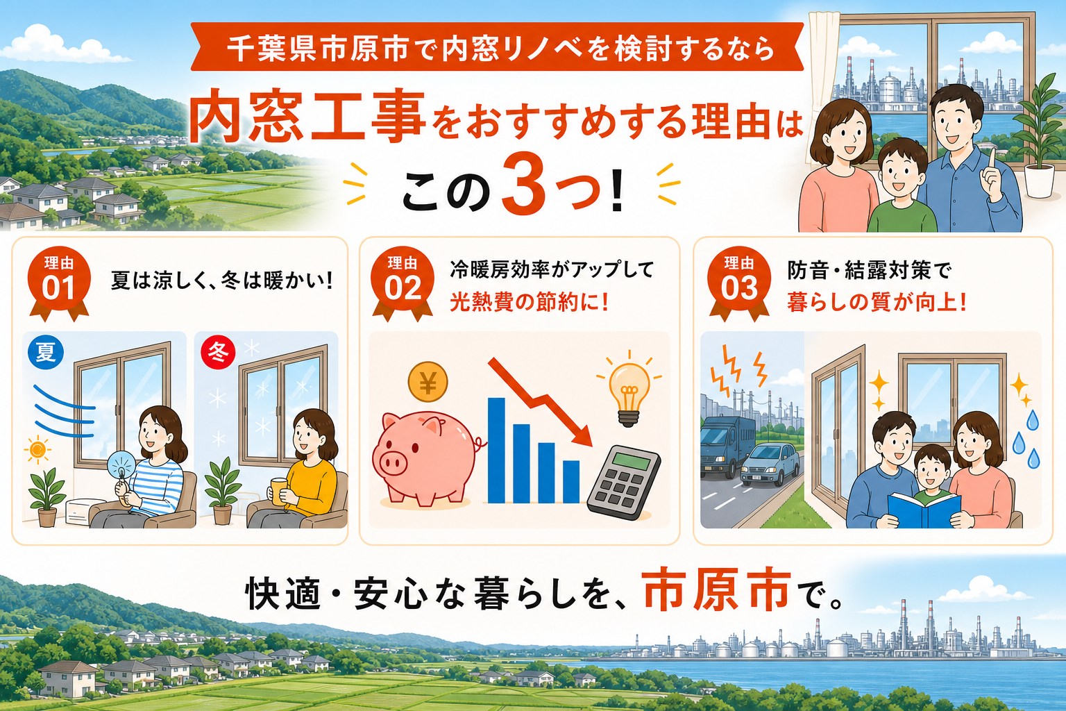 千葉県市原市の内窓工事と先進的窓リノベ2026事業の補助金活用イメージ