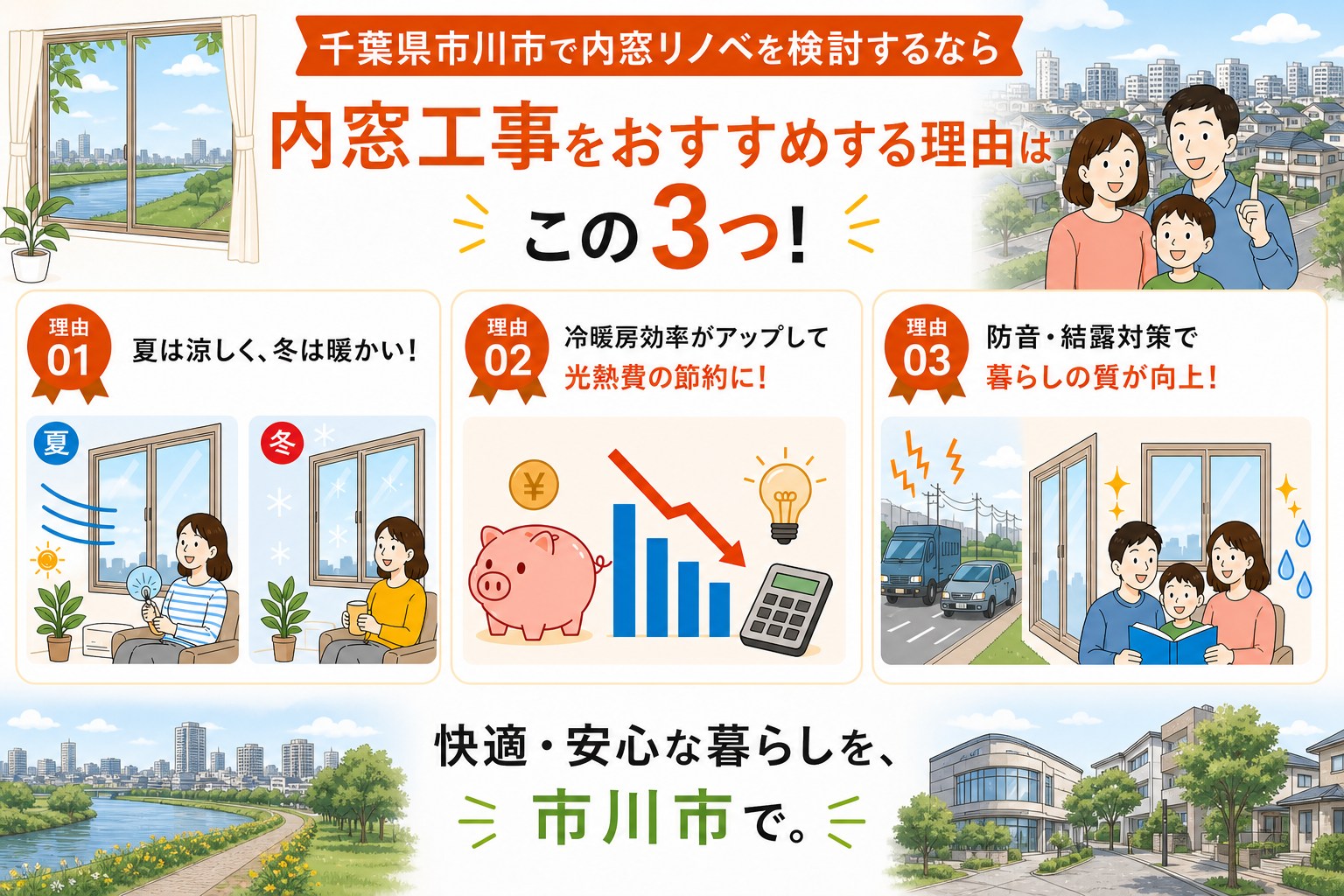 千葉県市川市の内窓工事と先進的窓リノベ2026事業の補助金活用イメージ