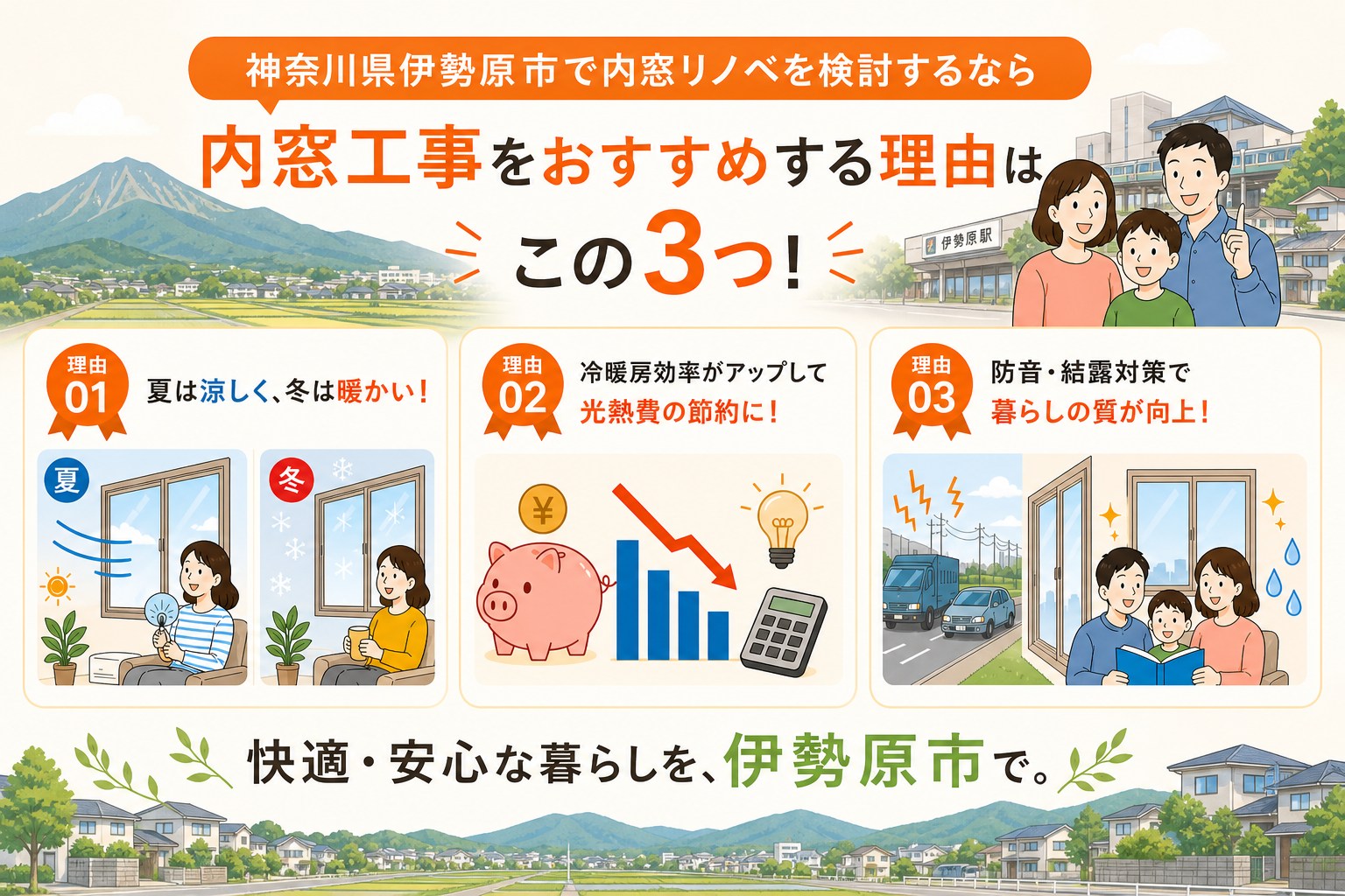 神奈川県伊勢原市の内窓工事と先進的窓リノベ2026事業の補助金活用イメージ