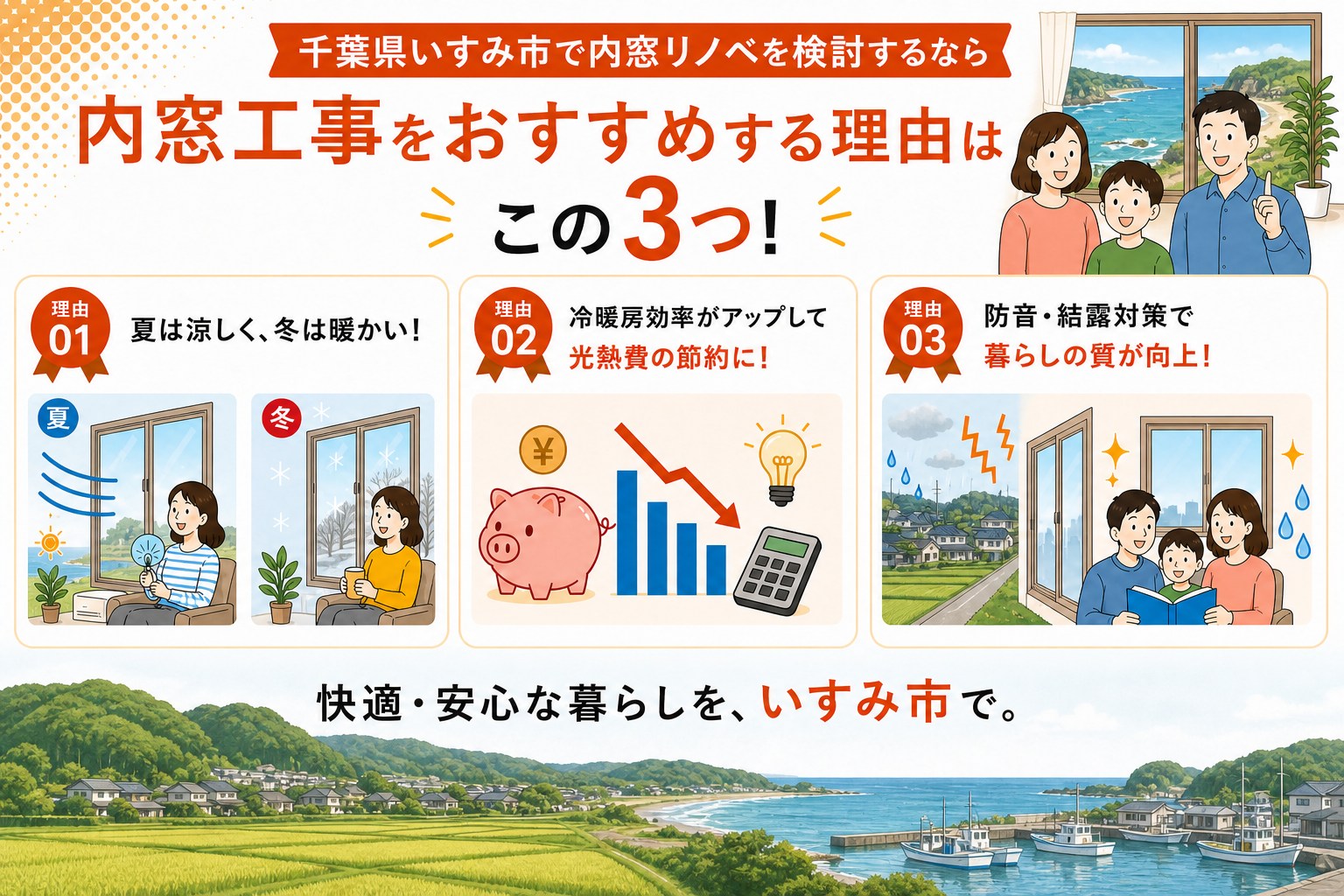 千葉県いすみ市の内窓工事と先進的窓リノベ2026事業の補助金活用イメージ