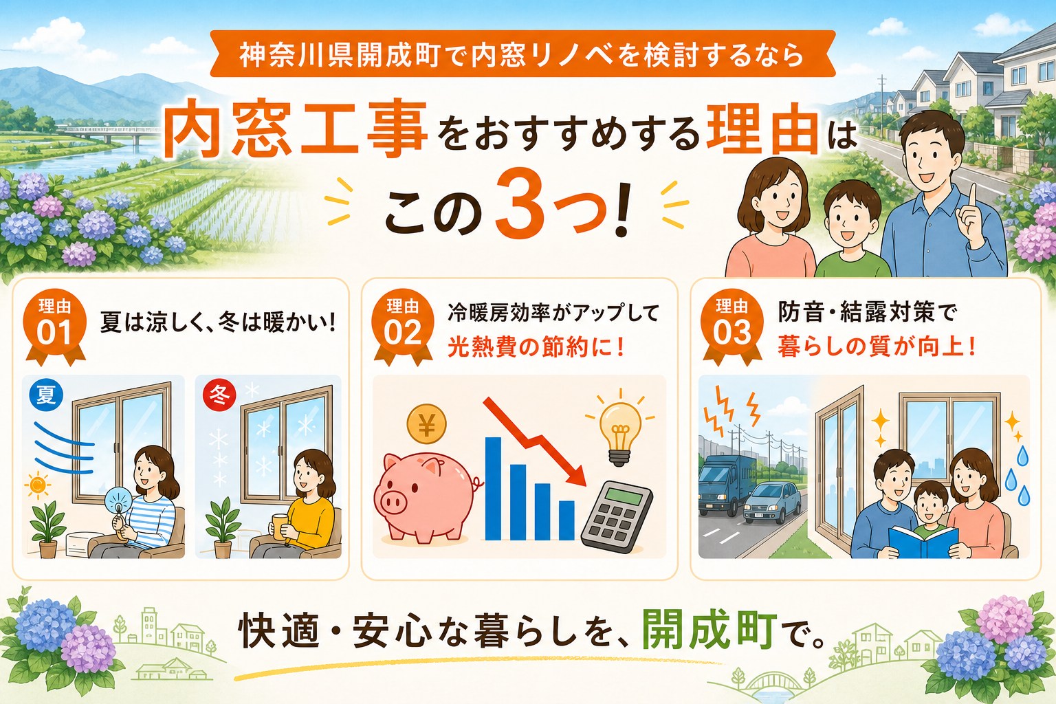 神奈川県開成町の内窓工事と先進的窓リノベ2026事業の補助金活用イメージ
