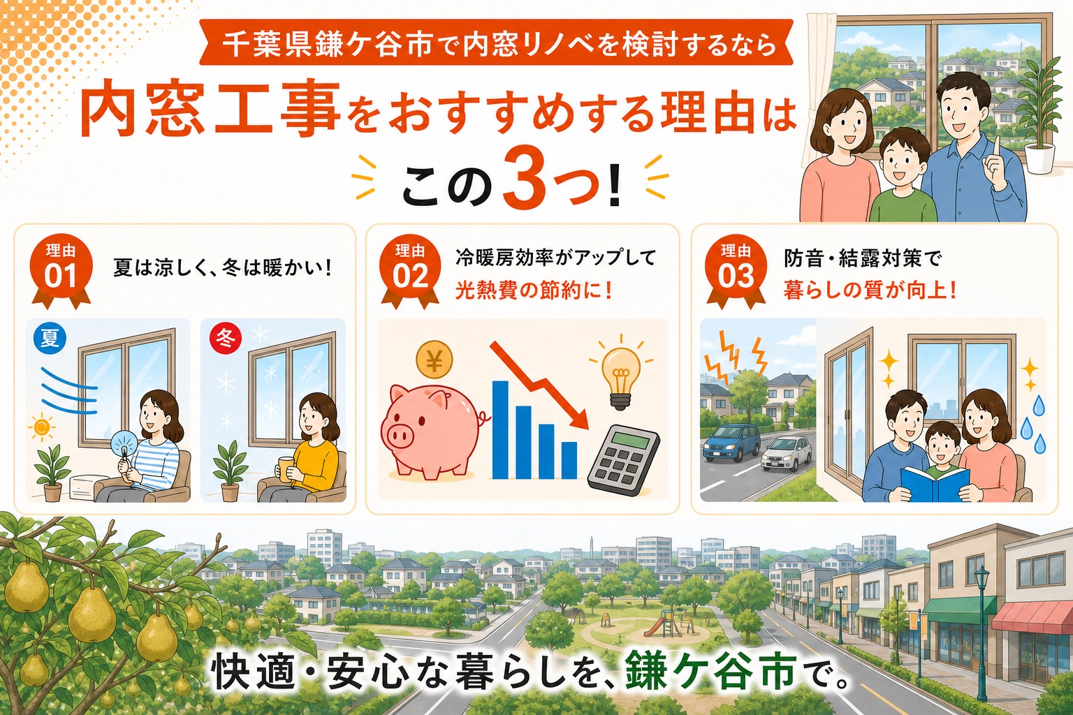 千葉県鎌ケ谷市の内窓工事と先進的窓リノベ2026事業の補助金活用イメージ