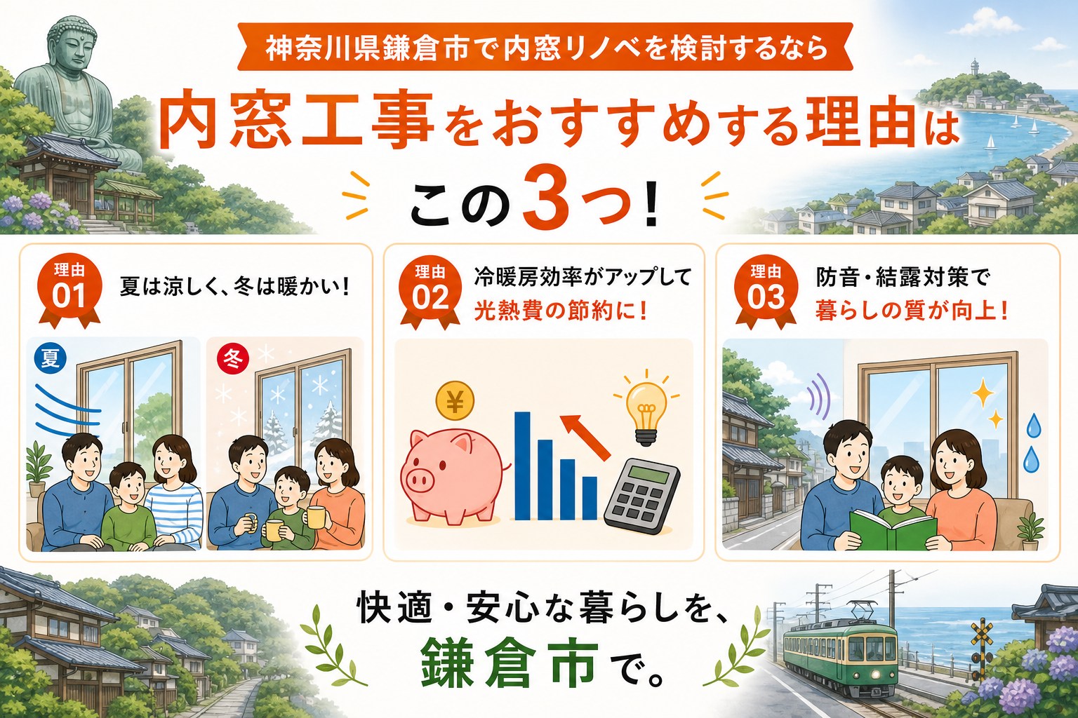 神奈川県鎌倉市の内窓工事と先進的窓リノベ2026事業の補助金活用イメージ