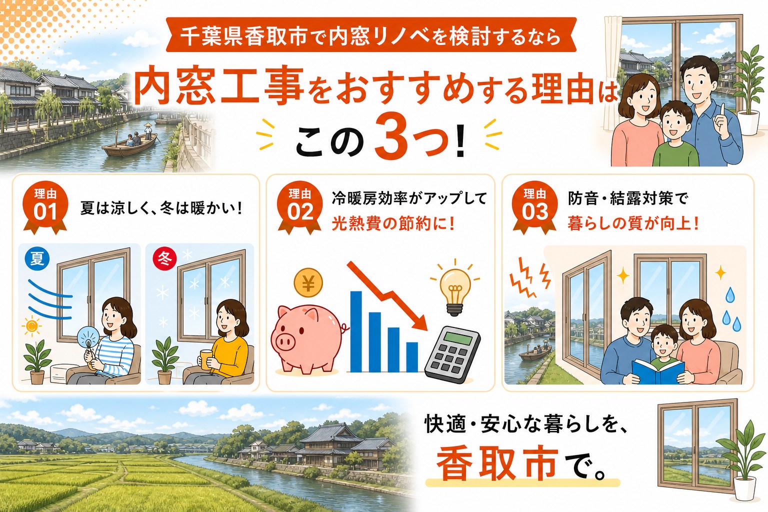千葉県香取市の内窓工事と先進的窓リノベ2026事業の補助金活用イメージ