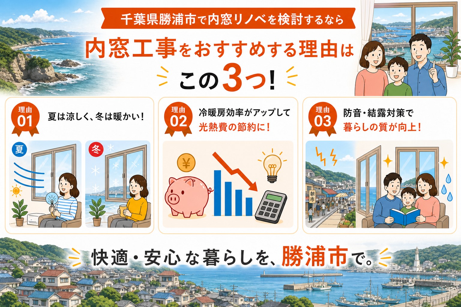 千葉県勝浦市の内窓工事と先進的窓リノベ2026事業の補助金活用イメージ