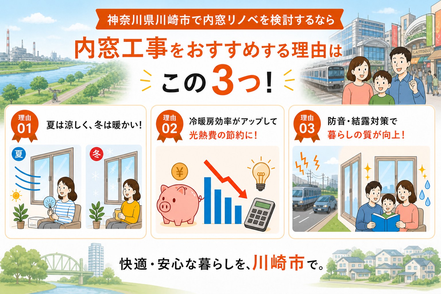 神奈川県川崎市の内窓工事と先進的窓リノベ2026事業の補助金活用イメージ