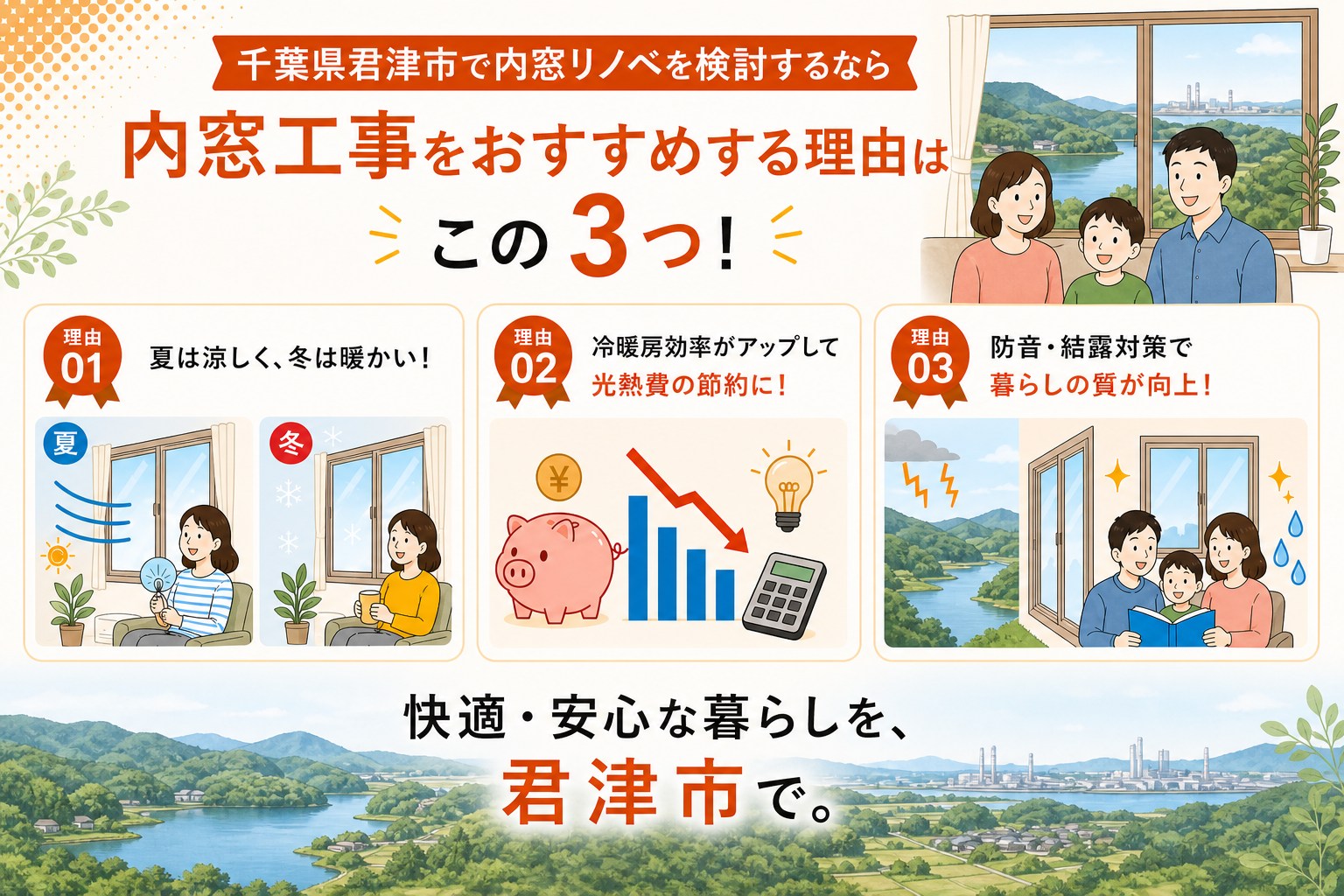 千葉県君津市の内窓工事と先進的窓リノベ2026事業の補助金活用イメージ