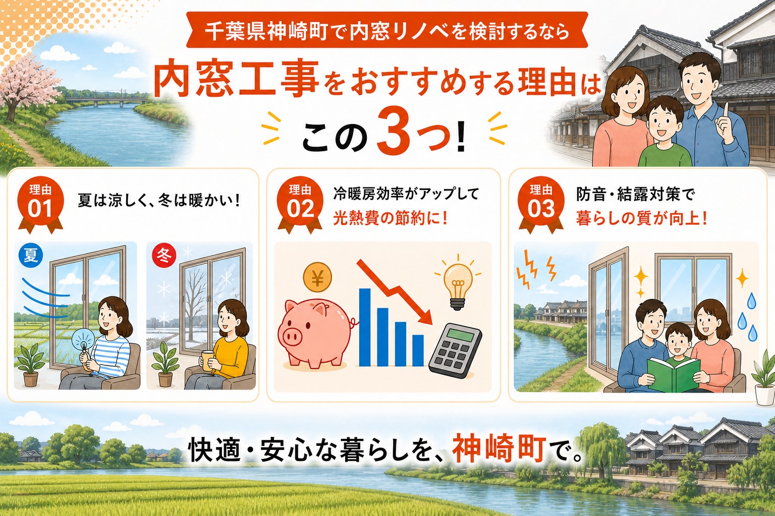 千葉県神崎町の内窓工事と先進的窓リノベ2026事業の補助金活用イメージ