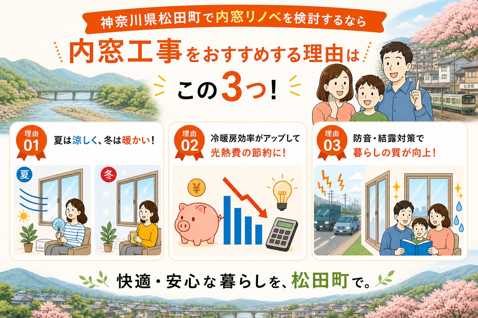 神奈川県松田町の内窓工事と先進的窓リノベ2026事業の補助金活用イメージ