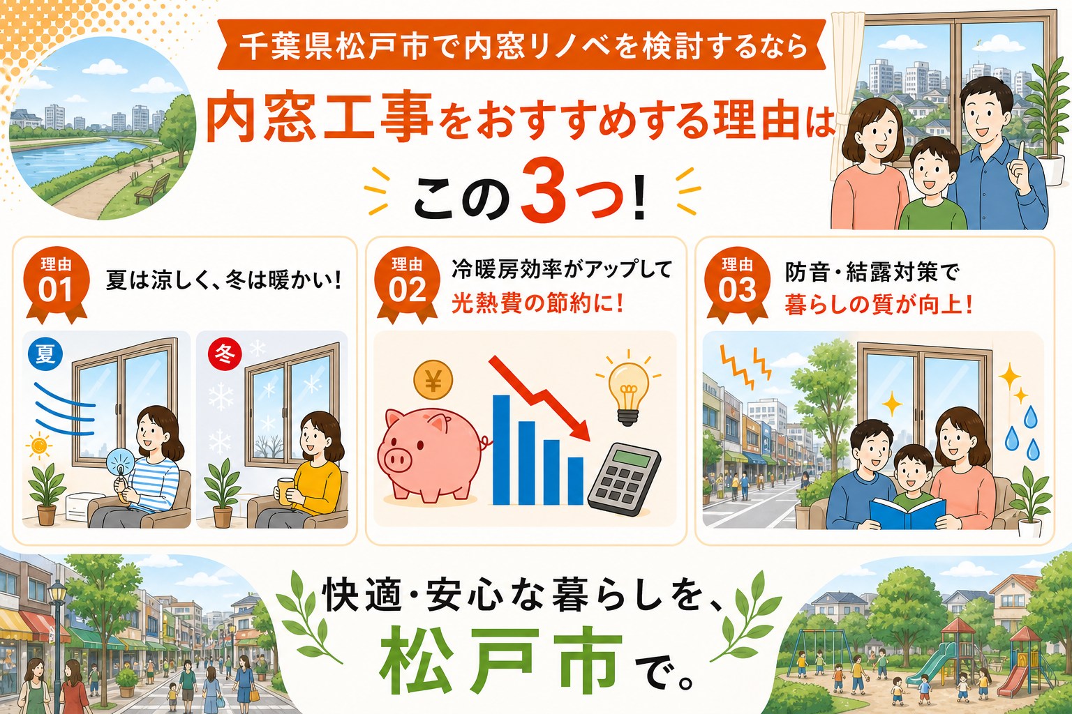 千葉県松戸市の内窓工事と先進的窓リノベ2026事業の補助金活用イメージ
