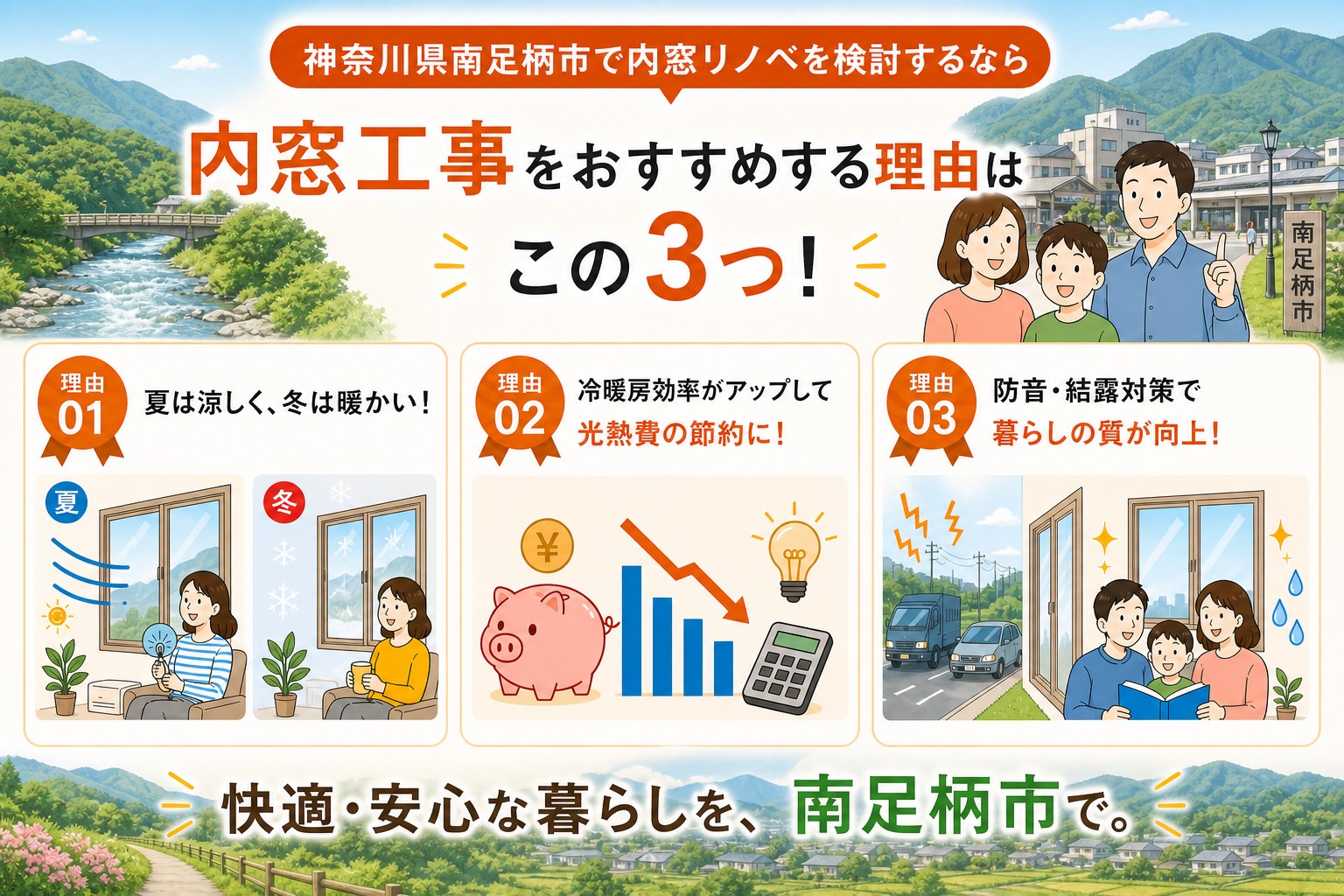 神奈川県南足柄市の内窓工事と先進的窓リノベ2026事業の補助金活用イメージ