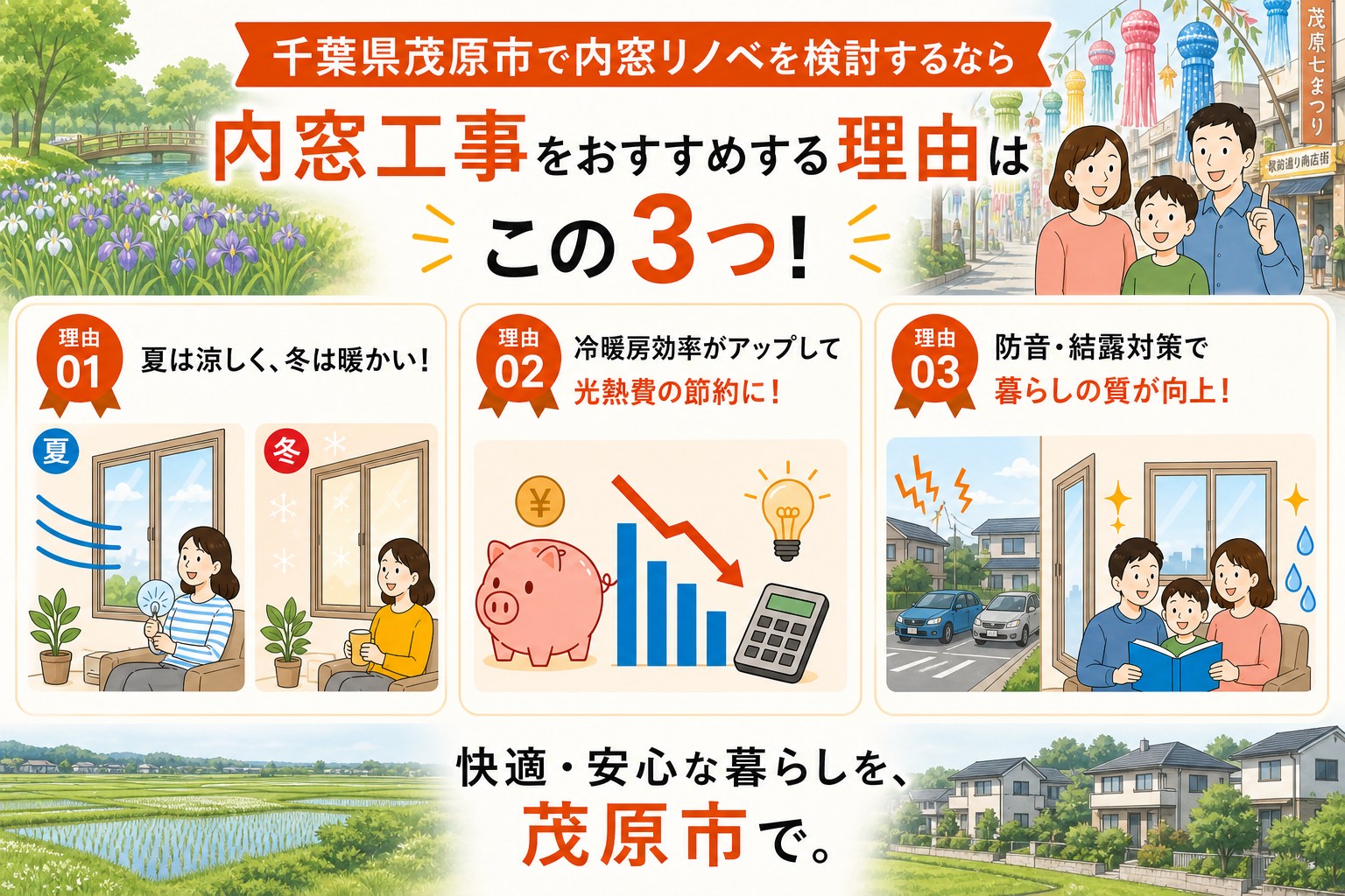 千葉県茂原市の内窓工事と先進的窓リノベ2026事業の補助金活用イメージ