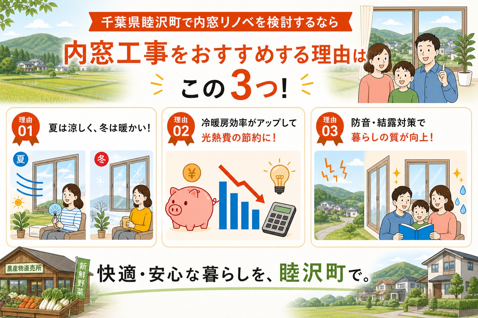 千葉県睦沢町の内窓工事と先進的窓リノベ2026事業の補助金活用イメージ