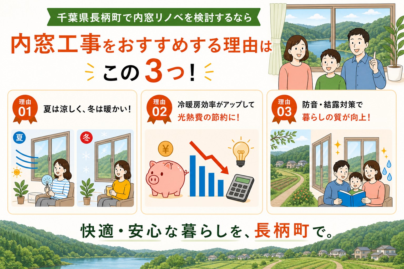 千葉県長柄町の内窓工事と先進的窓リノベ2026事業の補助金活用イメージ