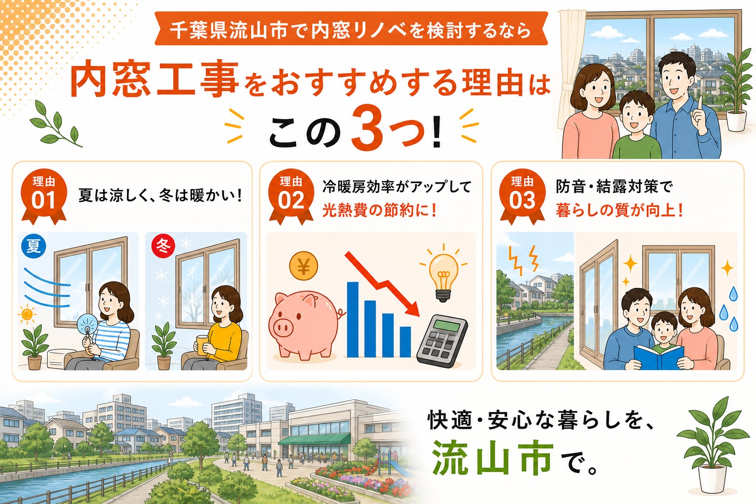 千葉県流山市の内窓工事と先進的窓リノベ2026事業の補助金活用イメージ