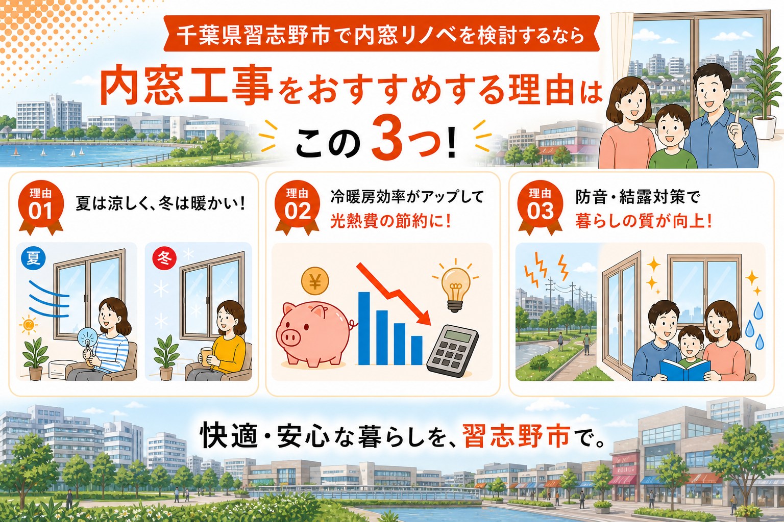 千葉県習志野市の内窓工事と先進的窓リノベ2026事業の補助金活用イメージ