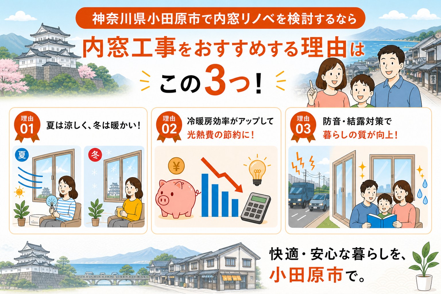 神奈川県小田原市の内窓工事と先進的窓リノベ2026事業の補助金活用イメージ