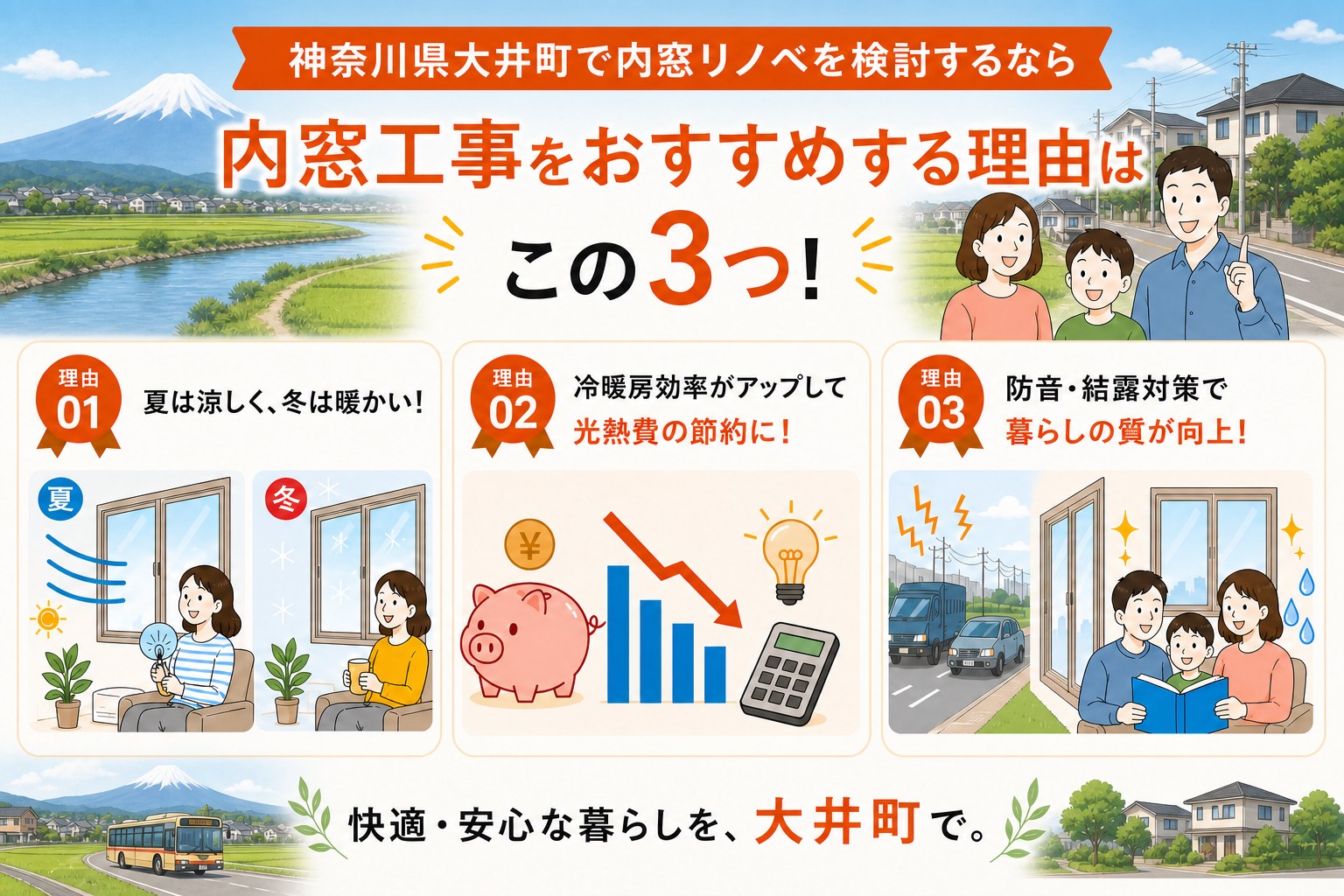 神奈川県大井町の内窓工事と先進的窓リノベ2026事業の補助金活用イメージ