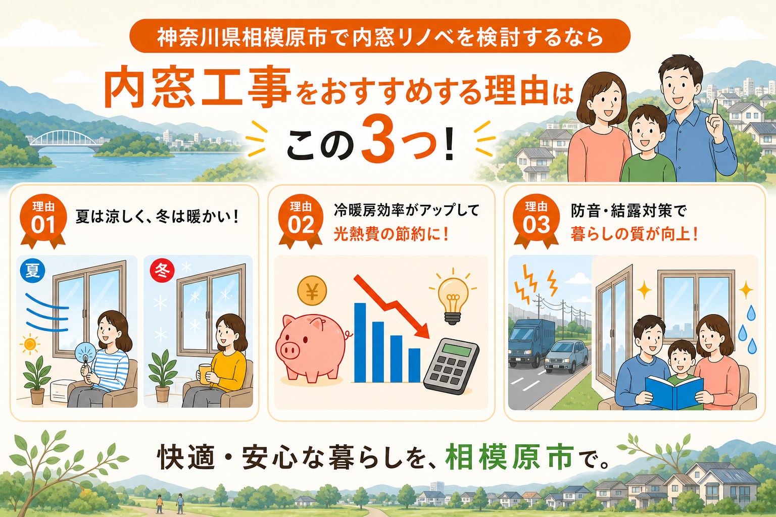 神奈川県相模原市の内窓工事と先進的窓リノベ2026事業の補助金活用イメージ