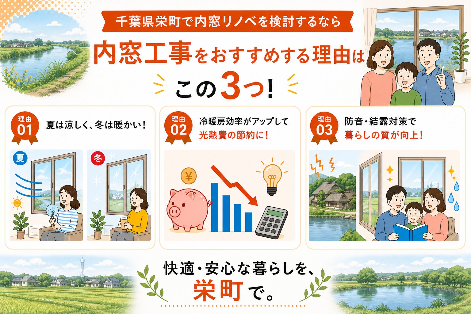 千葉県栄町の内窓工事と先進的窓リノベ2026事業の補助金活用イメージ