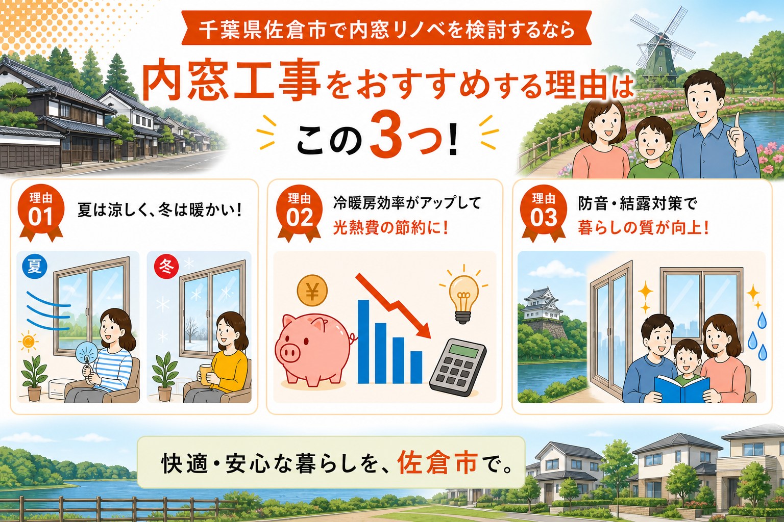 千葉県佐倉市の内窓工事と先進的窓リノベ2026事業の補助金活用イメージ