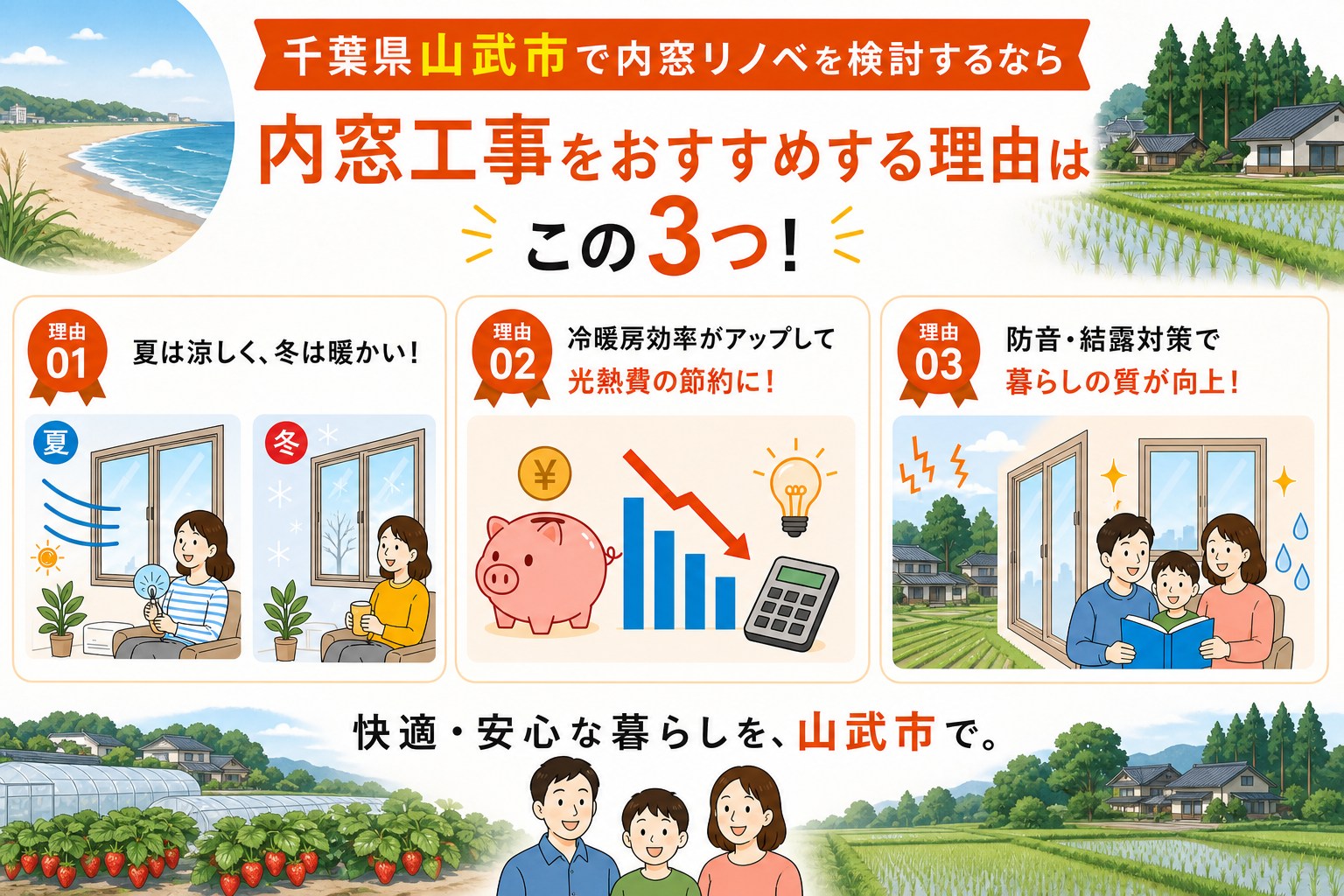 千葉県山武市の内窓工事と先進的窓リノベ2026事業の補助金活用イメージ