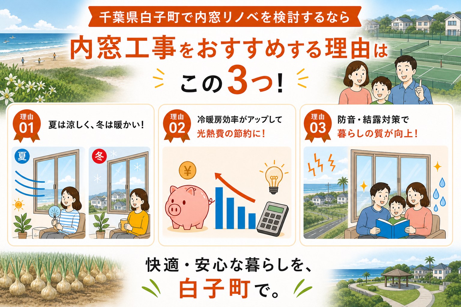 千葉県白子町の内窓工事と先進的窓リノベ2026事業の補助金活用イメージ