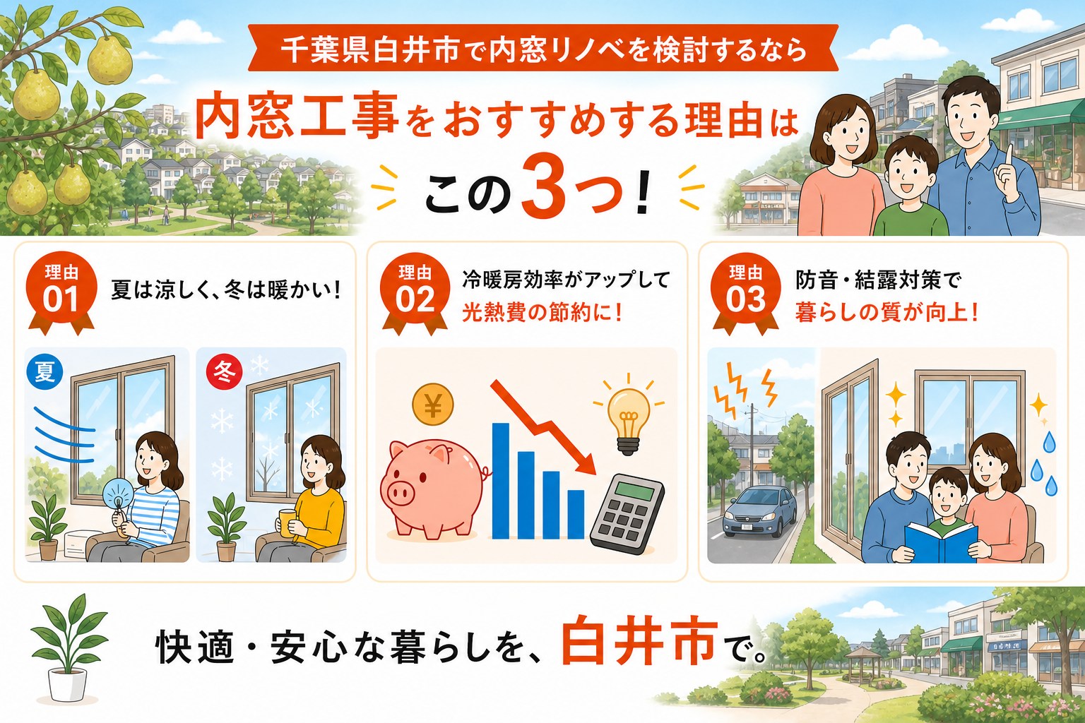 千葉県白井市の内窓工事と先進的窓リノベ2026事業の補助金活用イメージ