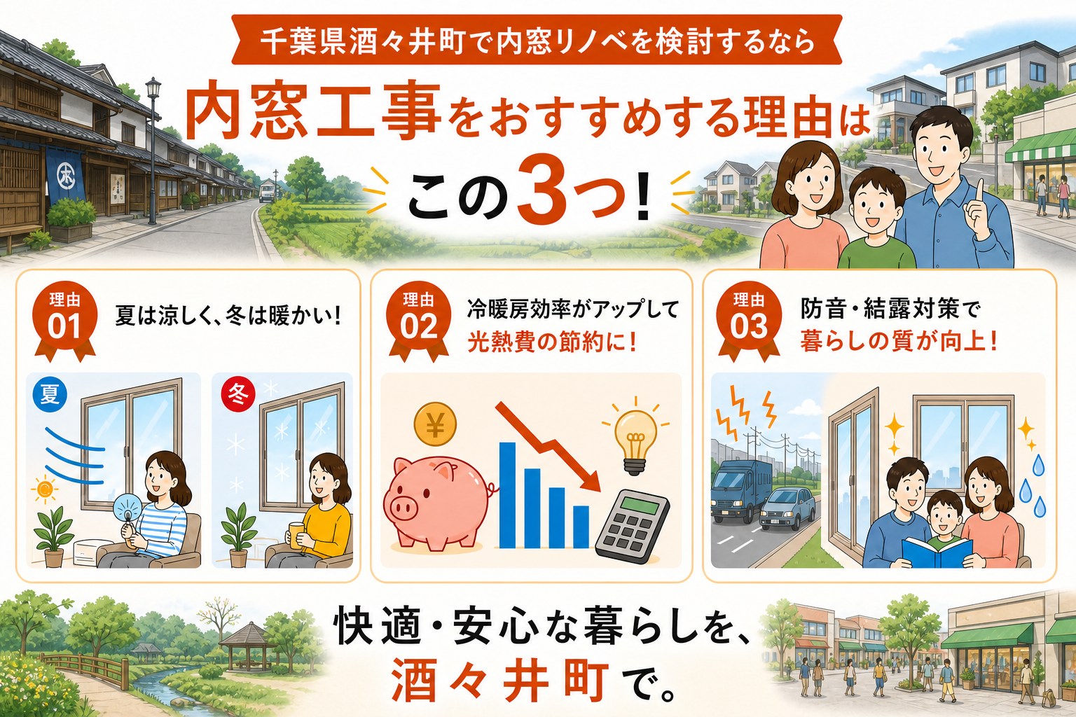 千葉県酒々井町の内窓工事と先進的窓リノベ2026事業の補助金活用イメージ