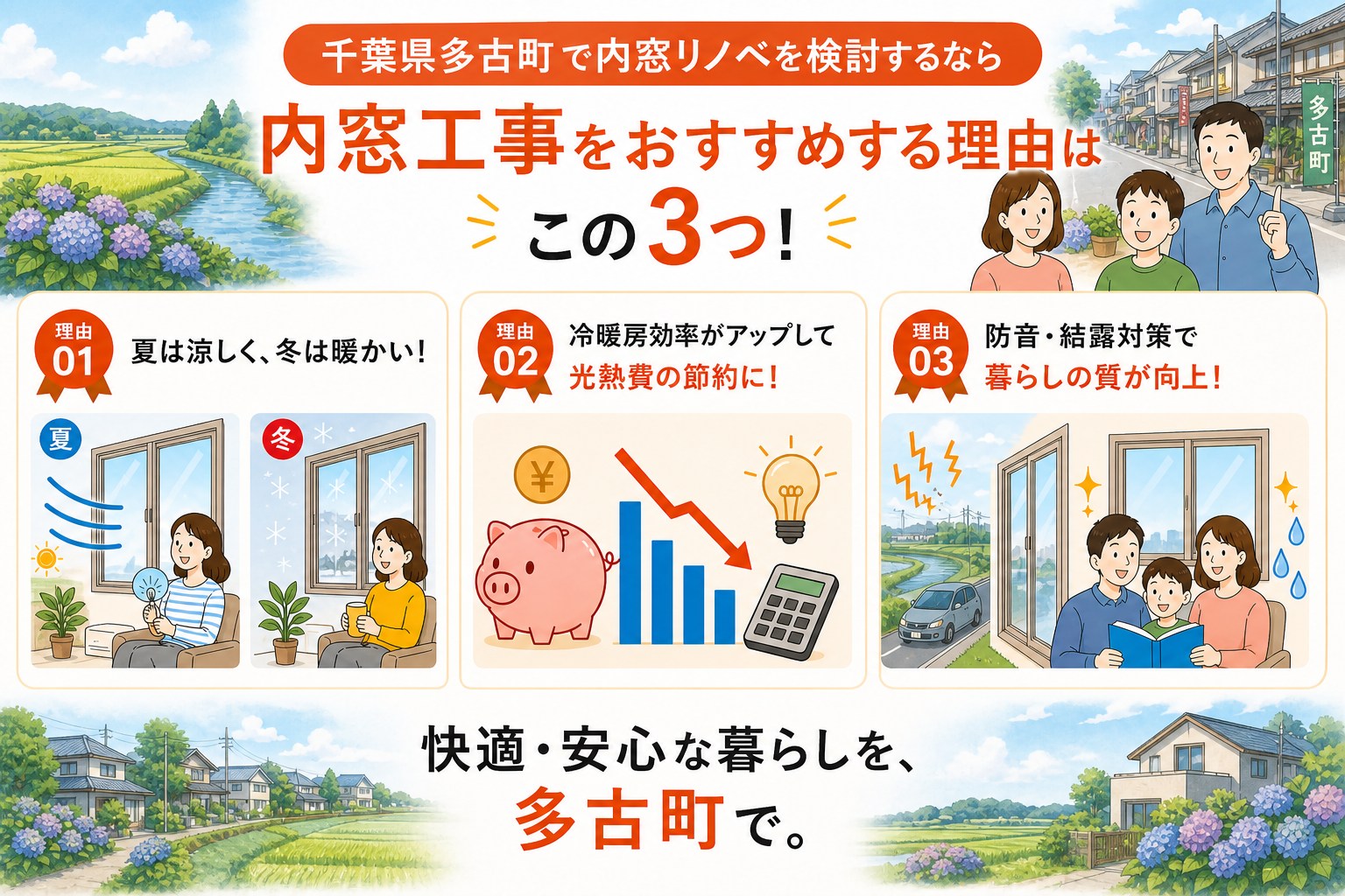 千葉県多古町の内窓工事と先進的窓リノベ2026事業の補助金活用イメージ