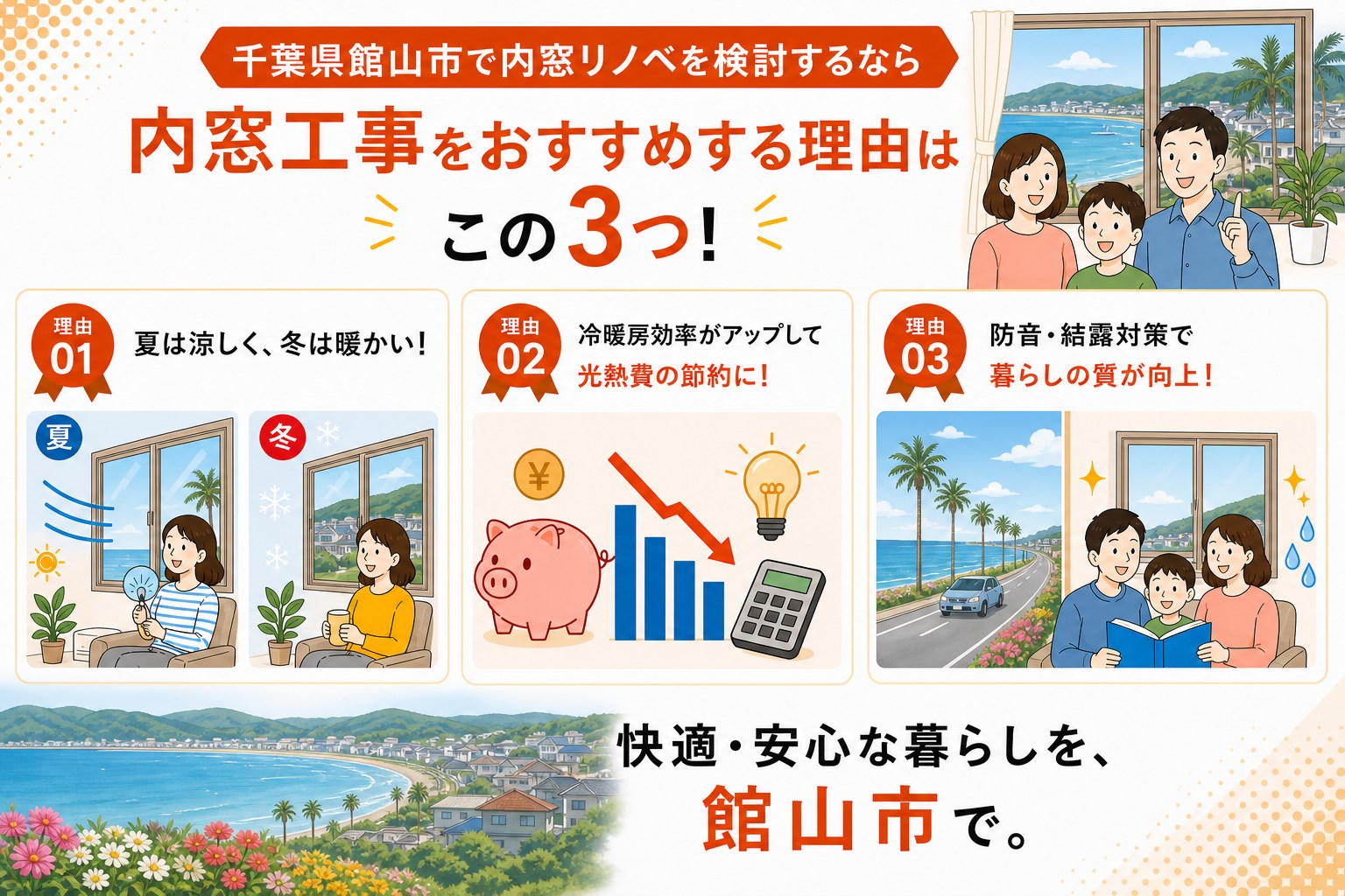 千葉県館山市の内窓工事と先進的窓リノベ2026事業の補助金活用イメージ
