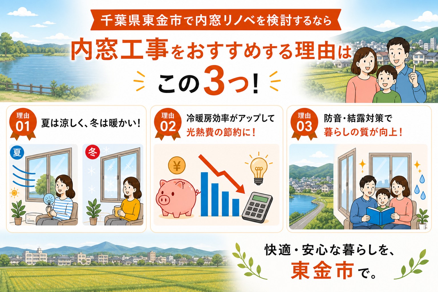 千葉県東金市の内窓工事と先進的窓リノベ2026事業の補助金活用イメージ