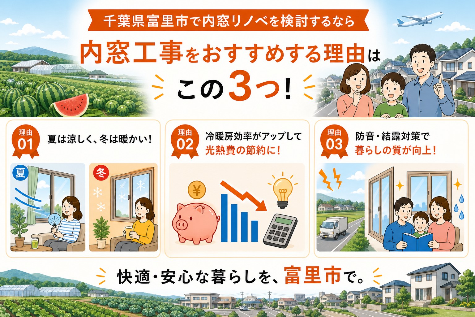 千葉県富里市の内窓工事と先進的窓リノベ2026事業の補助金活用イメージ